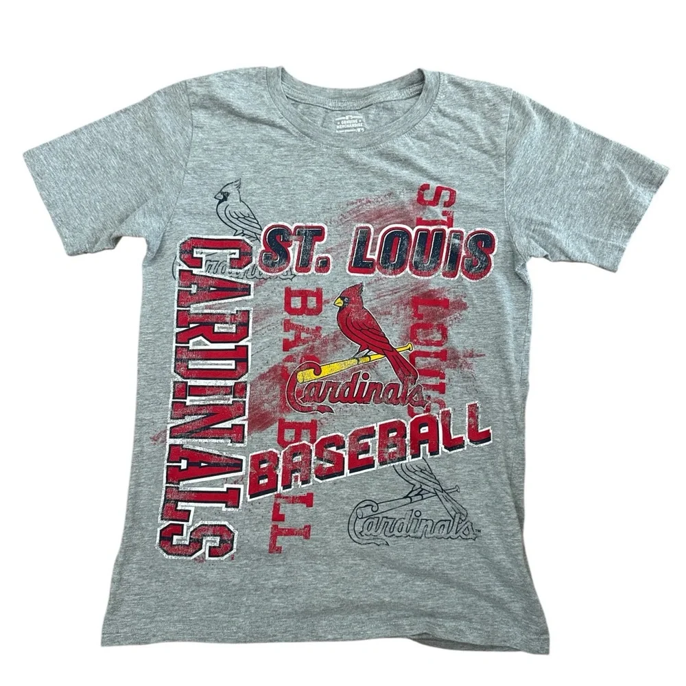 St Louis Cardinals Youth Boys Gray T-Shirt Size‎ Large 10-12 Redbirds MLB Cards